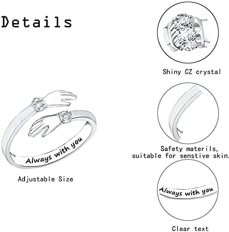 2Pcs Always With You Hug Ring For Women Teen Girls Adjustable Ring Jewelry Promise Ring Best Birthday Gift Christmas Gift