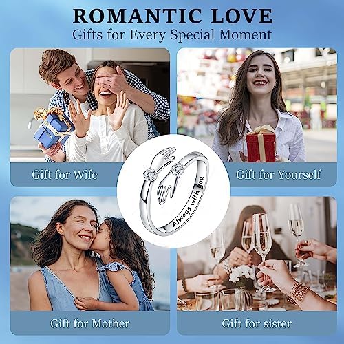 2Pcs Always With You Hug Ring For Women Teen Girls Adjustable Ring Jewelry Promise Ring Best Birthday Gift Christmas Gift