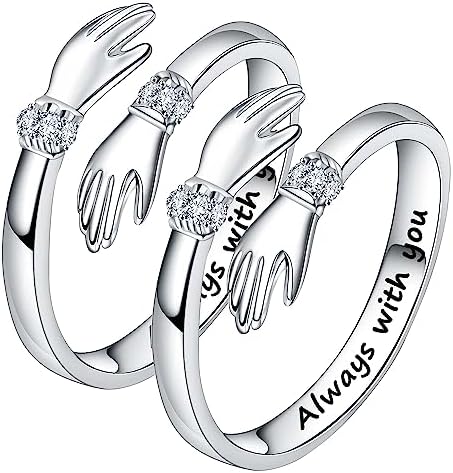 2Pcs Always with You Hug Ring for Women Teen Girls Adjustable Ring Jewelry Promise Ring Best Birthday Gift Christmas Gift