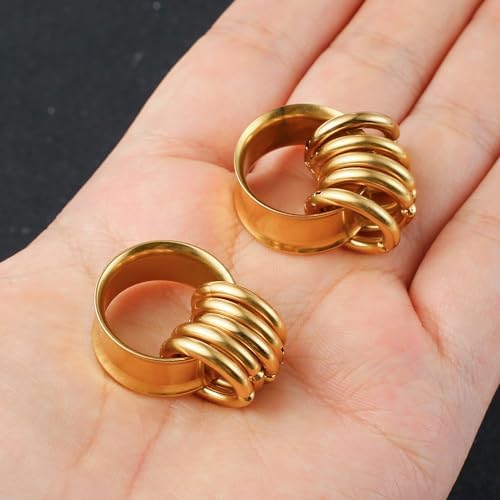 2PCS Classic Ear Gauges For Stretched Ears With 10pcs Nose Hoop Rings Hypoallergenic 316 Stainless Steel Ear Plugs Tunels 8mm-25mm (0G-1") Body Piercing Jewelry For Women Men