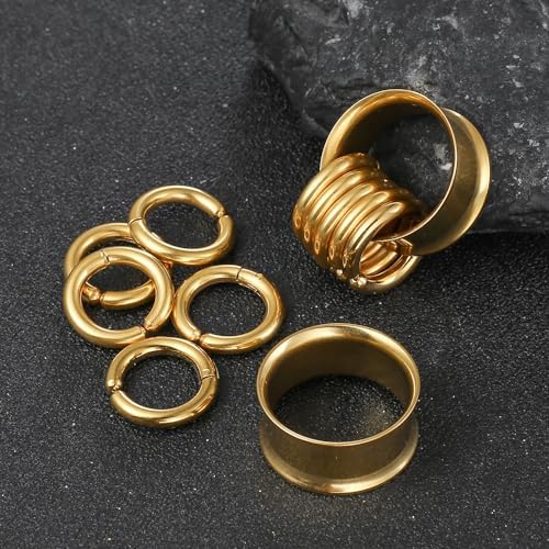 2PCS Classic Ear Gauges For Stretched Ears With 10pcs Nose Hoop Rings Hypoallergenic 316 Stainless Steel Ear Plugs Tunels 8mm-25mm (0G-1") Body Piercing Jewelry For Women Men