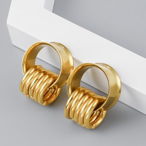 2PCS Classic Ear Gauges For Stretched Ears With 10pcs Nose Hoop Rings Hypoallergenic 316 Stainless Steel Ear Plugs Tunels 8mm-25mm (0G-1") Body Piercing Jewelry For Women Men