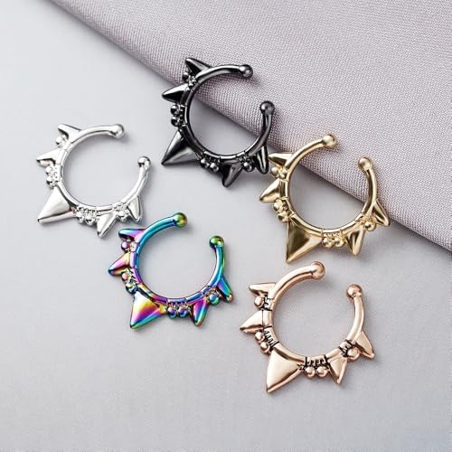 2Pcs Fake Septum Rings For Women Men Surgical Steel Non Piercing Nose Septum Rings Fake Nose Piercing Jewelry