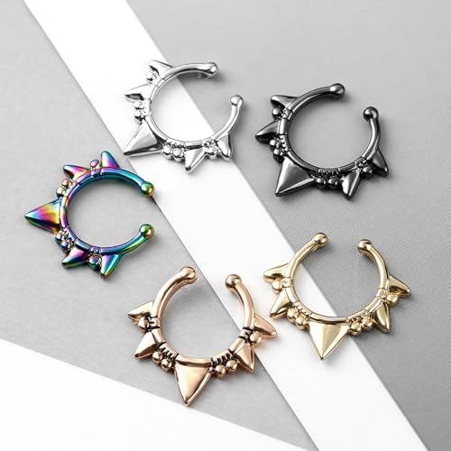 2Pcs Fake Septum Rings For Women Men Surgical Steel Non Piercing Nose Septum Rings Fake Nose Piercing Jewelry