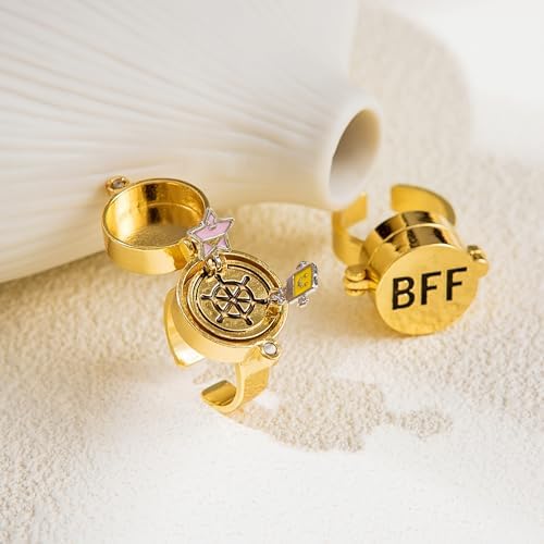 2Pcs Fourth Generation SpongeBob SquarePants BFF Rings Upgraded To Magnetic Buckle And Bettle Rotating Bearings SpongeBob BFF Rings For Best Friends Gold Cartoon Anime Aesthetic Rings Cute Rings