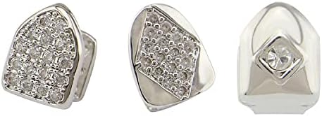 3 Pcs 18K Gold Plated Diamond Grillz Hip Hop Teeth Grillz Caps Single Grills for Your Teeth Grills Set for Men Women Rapper Cosplay Costume