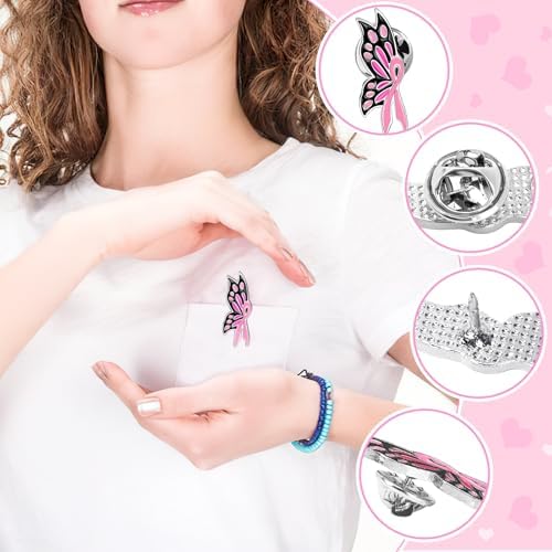 36 PCS Large Size Pink Ribbon Butterfly Enamel Brooch Breast Cancer Awareness Lapel Pins Pink Ribbon Pins Hope Love Pin For Women Girls Breast Cancer Survivor Support Statement