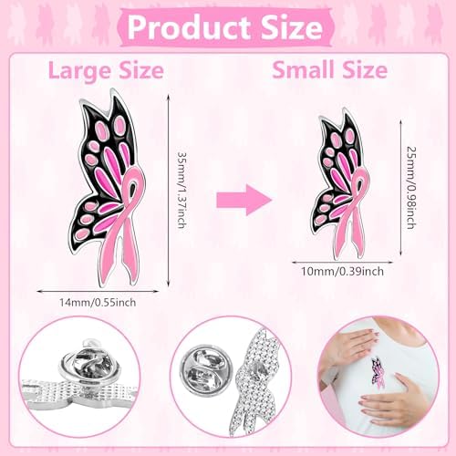 36 PCS Large Size Pink Ribbon Butterfly Enamel Brooch Breast Cancer Awareness Lapel Pins Pink Ribbon Pins Hope Love Pin For Women Girls Breast Cancer Survivor Support Statement