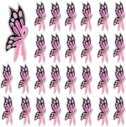 36 PCS Large Size Pink Ribbon Butterfly Enamel Brooch Breast Cancer Awareness Lapel Pins Pink Ribbon Pins Hope Love Pin for Women Girls Breast Cancer Survivor Support Statement
