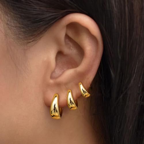 3Pairs Gold Hoop Earrings Set For Women Trendy Chunky Huggie Dainty Earring Jewelry For Women Teens