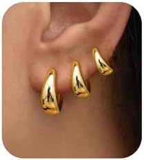 3Pairs Gold Hoop Earrings Set for Women Trendy Chunky Huggie Dainty Earring Jewelry for Women Teens