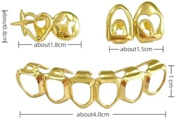 3PC Gold Grillz Set Open Face Hip Hop Teeth Jewelry Gold Plated Dental Caps For Top Bottom Removable Grills For Men Women (gold)