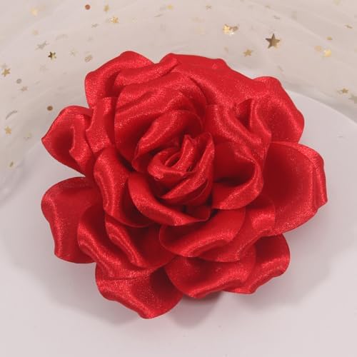 4.3" Red Rose Hair Clip Large Flower Brooches For Women Charming Flowers Pins For Clothes Turn Heads With Stylish Rose Hair Clip Flower Brooch Pin For Clothes & Clips For Woman