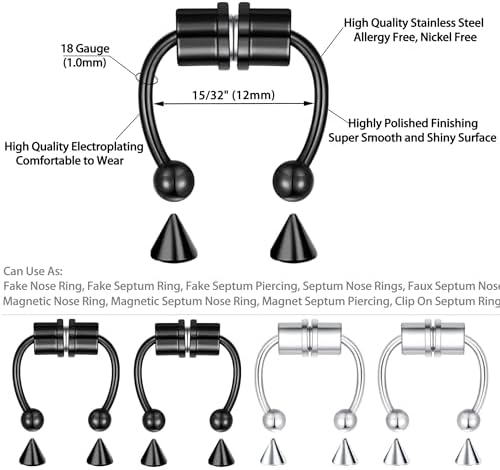 4-5 Pcs Nose Rings Hoops Nose Piercings Nose Piercing Jewelry Fake Nose Ring Fake Septum Double Hoop Nose Ring Lip Nose Rings For Women Clip On Helix Cartilage Hoop Earrings Nose Cuffs