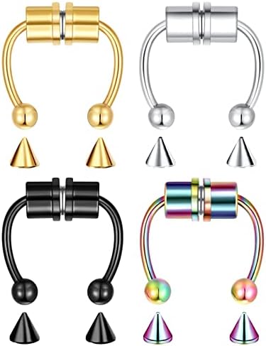 4-6PCS Fake Nose Ring Fake Septum Ring Magnetic Nose Ring Magnetic Septum Nose Ring Magnet Septum Piercing Fake Piercings Faux Nose Rings for Women Men Clip On Nose Ring Non Piercing