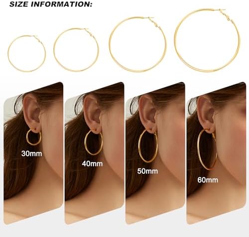 4 Pairs Silver Gold Hoop Earrings For Women 14K Gold Plated Hoop Earrings Set Hypoallergenic Earring Lightweight Dangle Earrings Set