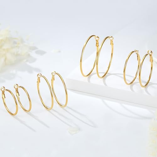 4 Pairs Silver Gold Hoop Earrings For Women 14K Gold Plated Hoop Earrings Set Hypoallergenic Earring Lightweight Dangle Earrings Set