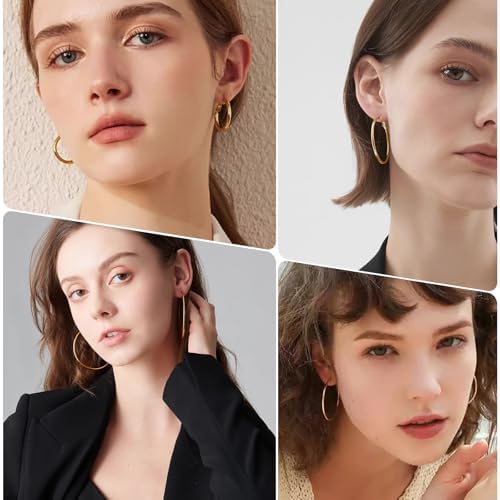 4 Pairs Silver Gold Hoop Earrings For Women 14K Gold Plated Hoop Earrings Set Hypoallergenic Earring Lightweight Dangle Earrings Set