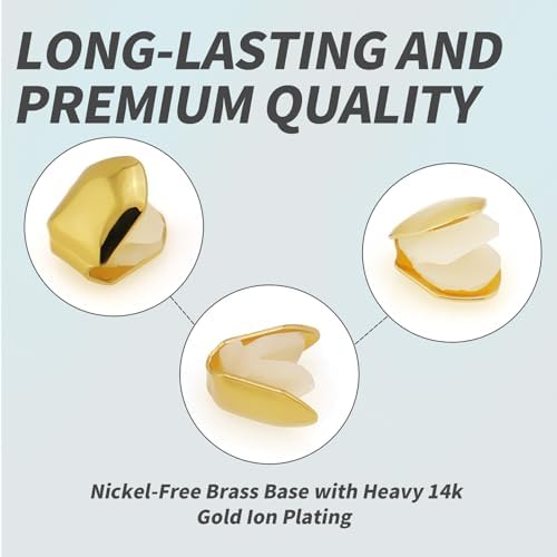 4 Pcs Gold Plated Gold Tooth Cap And Cuban Link Bracelet For Men Hip Hop Teeth Accessories Plain Single Tooth Cap For Teeth Mouth Realistic Fake Teeth Grills For Party Open Face Front Tooth Caps