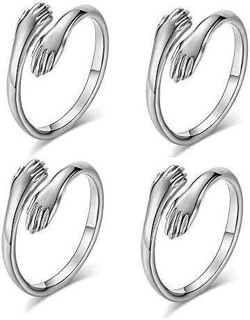 4 Pieces Hugging Hands Rings Gold Silver Hands Embrace Open Rings Adjustable Couple Hug Rings Romantic Lover Wedding Ring Jewelry Gifts