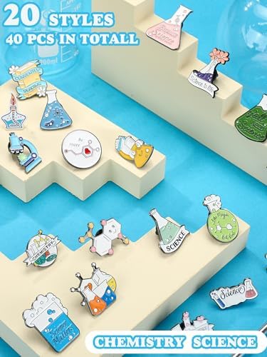 40 Pcs Science Enamel Pins For Badge Science Brooch Bulk Cute Kawaii Cartoon Scientist Pin Lapel Laboratory Chemistry Pin Back To School For Teacher Lab Week Gifts Backpacks Kids Adults Caps Bags
