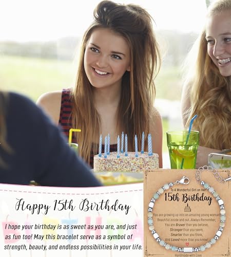 4mm Natural Stone Bracelet With Birthday Cards 6-21 Year Old Birthday Gifts For Girls Daughter Granddaughter Niece Sister Women Friends