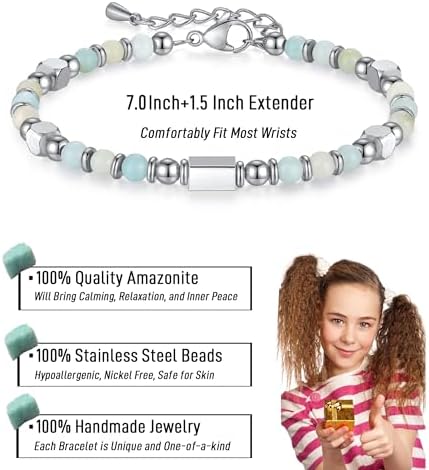 4mm Natural Stone Bracelet With Birthday Cards 6-21 Year Old Birthday Gifts For Girls Daughter Granddaughter Niece Sister Women Friends