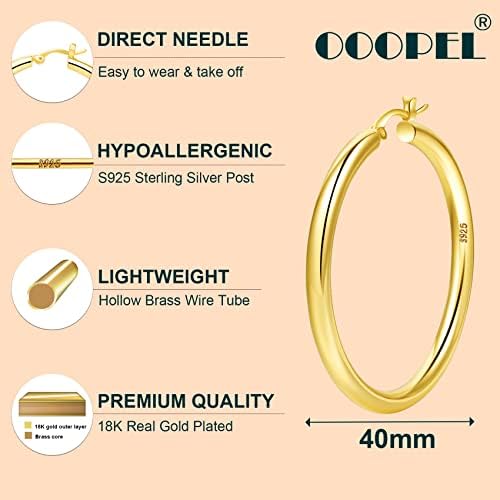 4mm Thick Gold Chunky Earrings Steling Silver Post Hoops Earrings For Women Hollow Tube Hoops Earrings Thick Gold Hoop Earrings Hypoallergenic Lightweight Gold Hoop Large Earrings 20/30/40/50/60MM