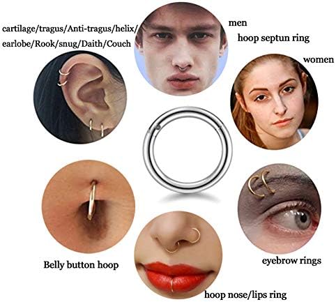 4Pairs/Pcs 18G Surgical Steel Hinged Clicker Segment Nose Rings Hoop Helix Cartilage Daith Tragus Sleeper Earrings Body Piercing For Women Men 6mm 8mm 10mm 12mm