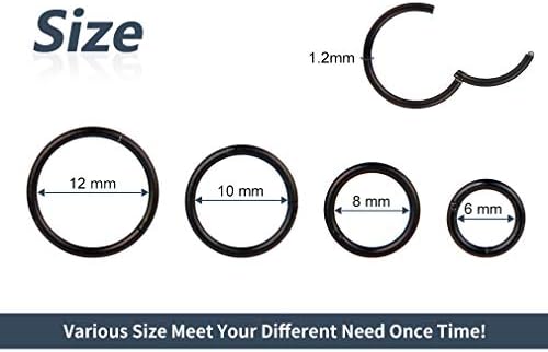 4Pcs 16G 18G 20G Surgical-Steel-Piercing-Ring-Nose-Rings-Hinged-Hoop-Earrings 6mm 8mm 10mm 12mm Seamless Stainless Steel Clicker Eyebrow Septum Piercing Hoop Sliver Black Gold Rose Gold Rainbow Body Jewelry Set