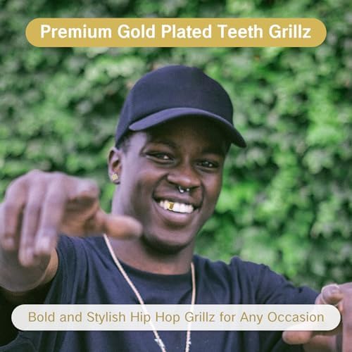 4PCS Gold Grills For Teeth Single Tooth Cap Gold Caps For Women And Men Hip Hop Grillz Dental Mouth Piece Fake Open Face Grills Kit Stylish Golds For Girls Painted Hip Hop Accessories