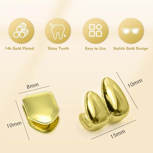 4PCS Gold Grills For Teeth Single Tooth Cap Gold Caps For Women And Men Hip Hop Grillz Dental Mouth Piece Fake Open Face Grills Kit Stylish Golds For Girls Painted Hip Hop Accessories