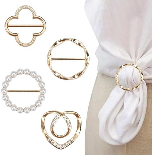 4PCS Scarf Ring Clip -T-shirt Ties Clips Clothes Corner Knotted Button for Women Fashion Metal Round Circle Shirt Clip Buckle