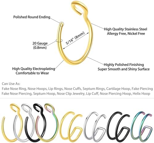 5-12 Pcs Nose Rings Hoops Nose Piercings Nose Piercing Jewelry Fake Nose Ring Fake Piercings Septum Lip Double Hoop Nose Ring Hoop Nose Rings For Women Clip On Helix Cartilage Hoop Earrings