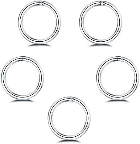 5 件不锈钢 16G 18G 睡眠圈耳环女士男士中隔铰链式响片鼻唇环螺旋雏菊软骨耳屏穿孔小小 Huggie Hoops 低过敏性敏感耳朵首饰