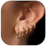5 Pairs 14K Gold Plated Huggie Hoop Earrings for Women - Lightweight Minimalist Small Hoops Hypoallergenic Nickel-free Lead-free Non-Tarnish Everyday Jewelry for Sensitive Ears Multiple Piercing Stack Set