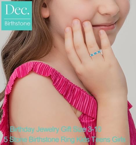 5 Stone Birthstone Rings For Kids Teens Girls Women Size 2-9 Stainless Steel Birthday Mother's Ring Daughter Kids Gifts Eternity Wedding Band Anniversary Ring