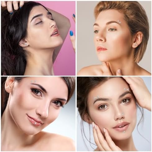 54Pcs Fake Eyebrow Piercing Fake Nose Stud Fake Face Piercings Set 3mm 4mm 5mm With 100 Pcs Stickers For Non-pierced Nose Jewelry Unisex