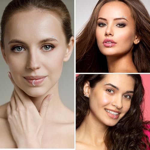 54Pcs Fake Eyebrow Piercing Fake Nose Stud Fake Face Piercings Set 3mm 4mm 5mm With 100 Pcs Stickers For Non-pierced Nose Jewelry Unisex