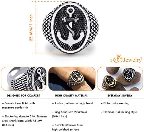 555Jewelry Stainless Steel Vintage Signet Nautical Pirate Sailor Anchor Ring For Men