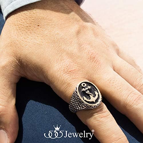 555Jewelry Stainless Steel Vintage Signet Nautical Pirate Sailor Anchor Ring For Men