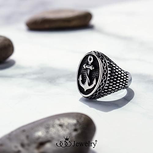 555Jewelry Stainless Steel Vintage Signet Nautical Pirate Sailor Anchor Ring For Men