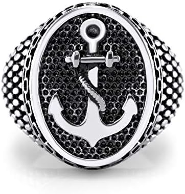 555Jewelry Stainless Steel Vintage Signet Nautical Pirate Sailor Anchor Ring for Men