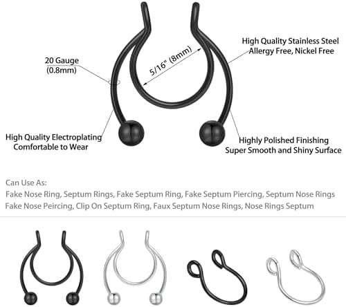 6-10 Pcs Nose Rings Hoops Nose Piercings Nose Piercing Jewelry Fake Nose Ring Fake Septum Double Hoop Nose Ring Lip Nose Rings For Women Clip On Helix Cartilage Hoop Earrings Nose Cuffs