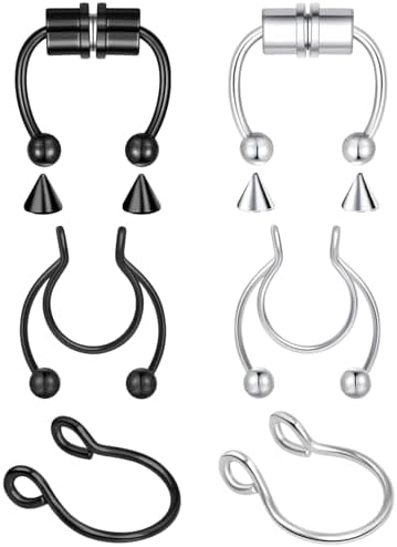 6-10 Pcs Nose Rings Hoops Nose Piercings Nose Piercing Jewelry Fake Nose Ring Fake Septum Double Hoop Nose Ring Lip Nose Rings for Women Clip On Helix Cartilage Hoop Earrings Nose Cuffs