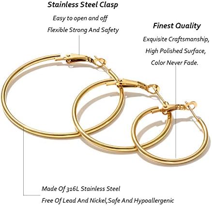6/8 Pairs Gold Silver Plated Hoop Earrings For Women Hypoallergenic Stainless Steel Gold Hoops Silver Hoop Earrings Set Lightweight Large Small Hoops Women Earrings Loop Earrings Set