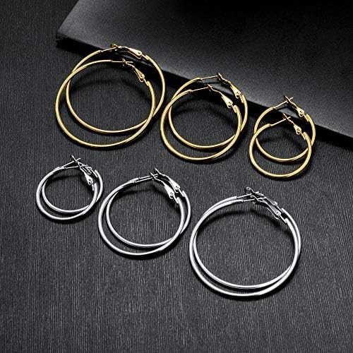 6/8 Pairs Gold Silver Plated Hoop Earrings For Women Hypoallergenic Stainless Steel Gold Hoops Silver Hoop Earrings Set Lightweight Large Small Hoops Women Earrings Loop Earrings Set