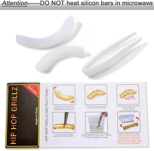6-8 Teeth Grillz Mold Kit - Top And Bottom Silicone Molding Bars Set Dental Grills Silica Gel Easy To Use For Custom Gold & Silver Teeth Caps Grillz Accessory