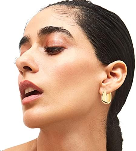 6 Pairs 14K Gold Plated Hoop Earrings For Women Lightweight Chunky Hoop Earrings Multipack Hypoallergenic Thick Open Twisted Huggie Hoops Earring Set Jewelry For Gifts