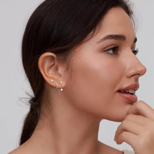6 Pairs 14K Gold Plated Stud Earrings For Women Hypoallergenic Cartilage Earrings For Multiple Piercing Dainty Small Stackable Earrings Jewelry Set